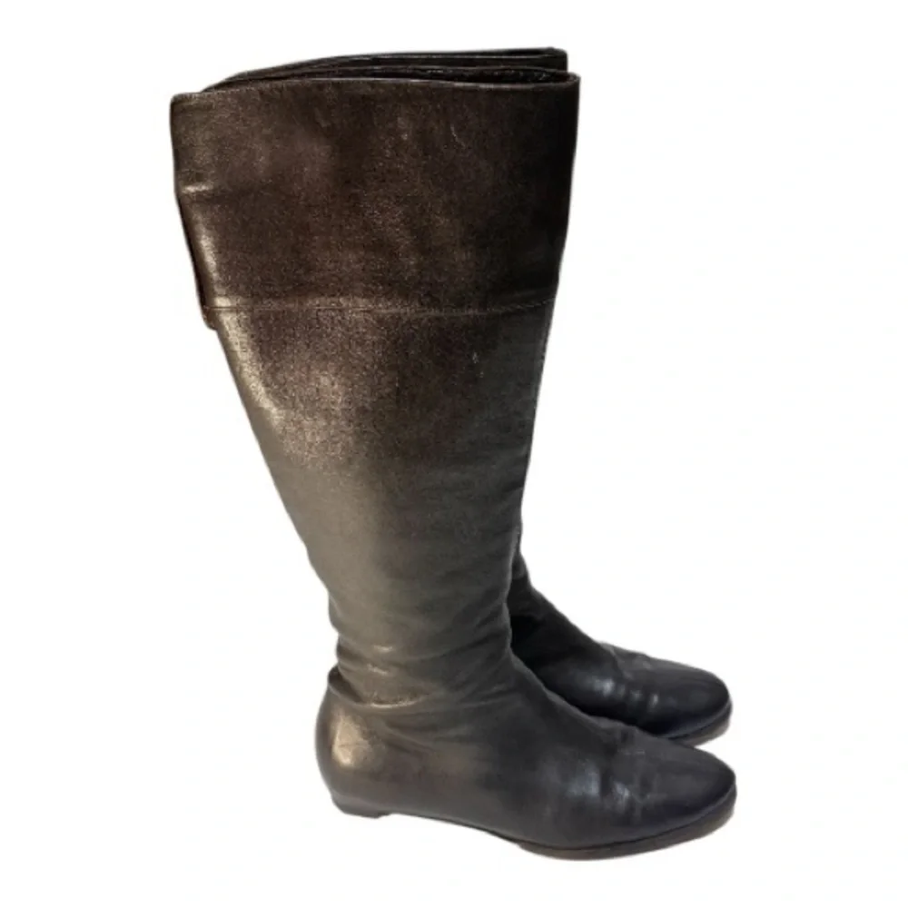 Jimmy Choo Black Leather Flat Over-The-Knee Boots - Size 37.5